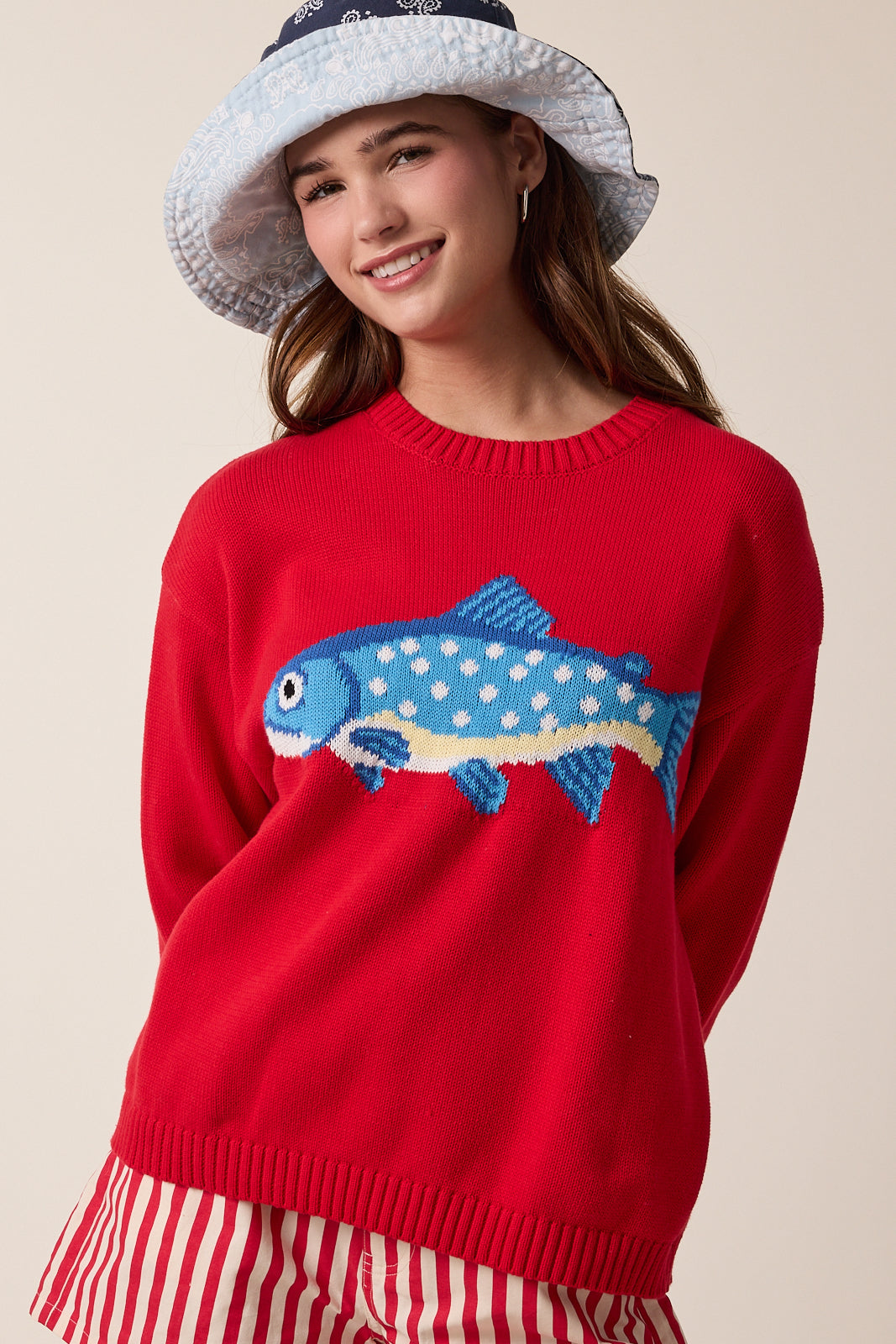 Andie Fish Sweater- Red