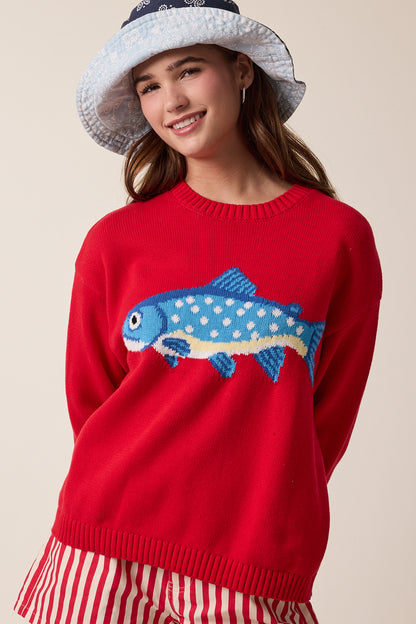 Andie Fish Sweater- Red
