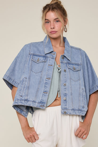 Margot Poncho Jacket- Light Denim