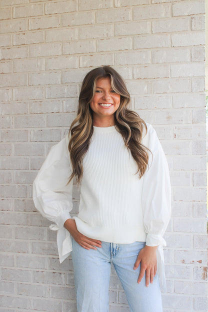 Mixed Fabric Top- White