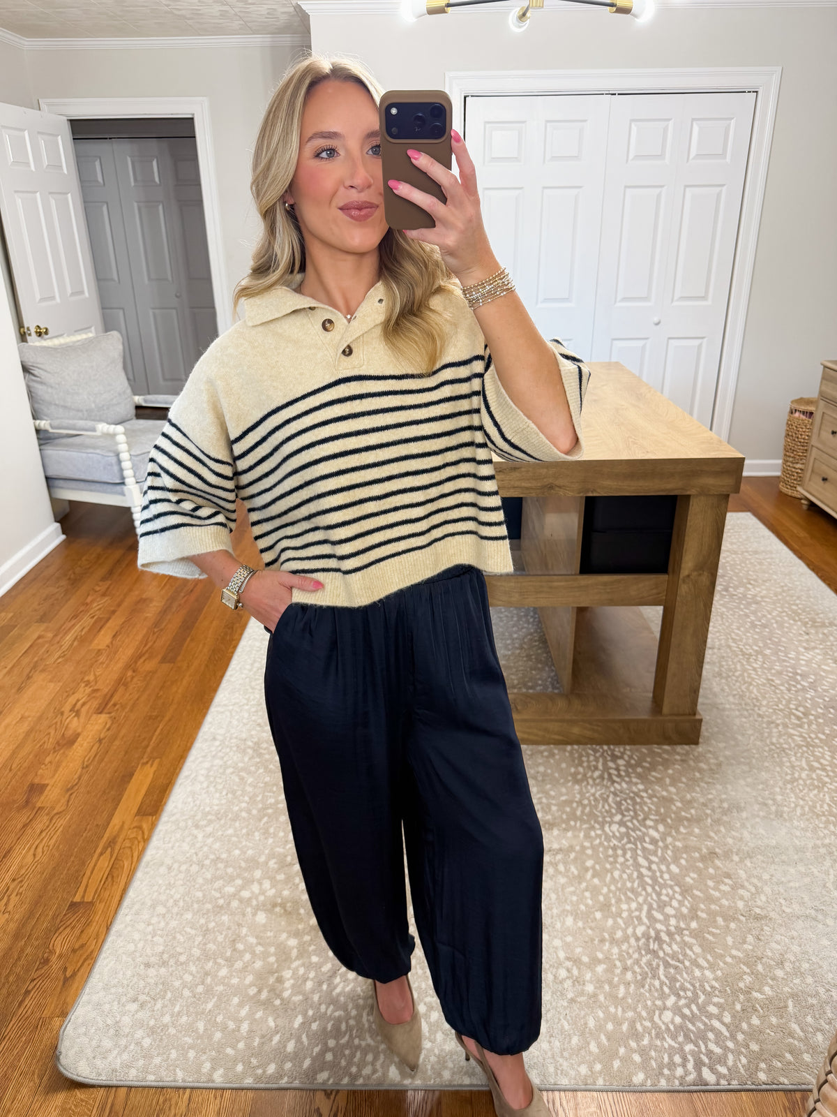 Silky Balloon Leg Pants- Navy