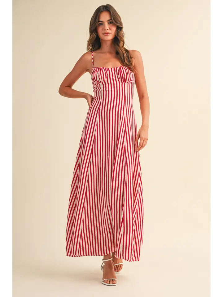 Nisha Stripe Maxi Dress- Red