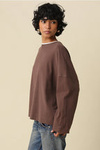 Jamie Contrast Layered Knit Tee- Brown