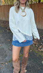 Charlie Asymmetric Lace Trim Top- Cream