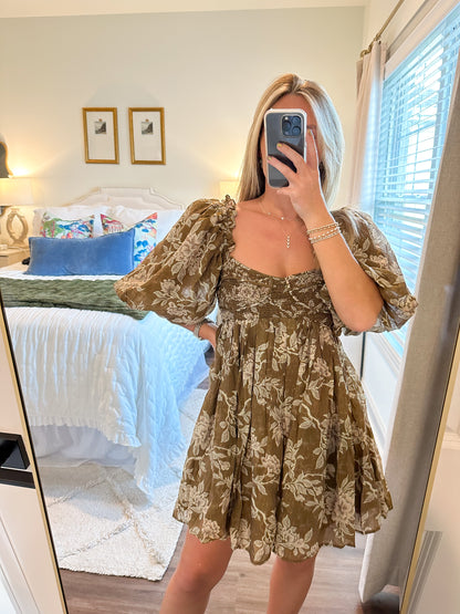 Cara Mini Dress- Brown Floral