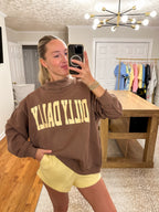 Dilly Dally Mockneck Sweatshirt- Brown/Yellow