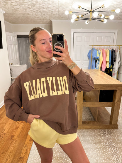 Dilly Dally Mockneck Sweatshirt- Brown/Yellow