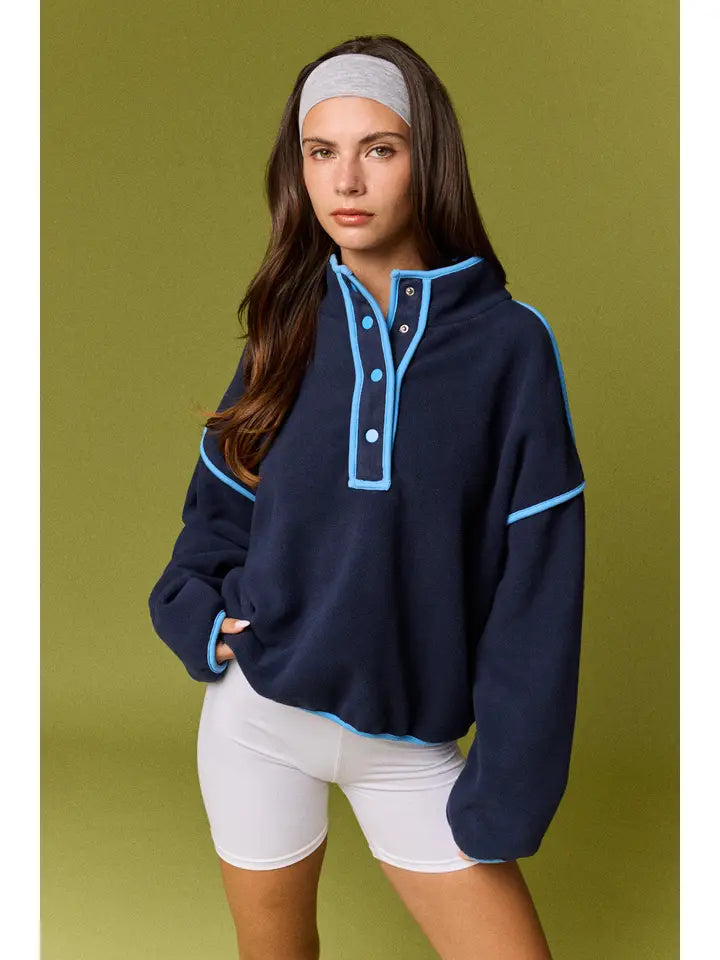 Brooke Varsity Fleece Pullover- Navy