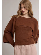 Layered Cape Sweater Top- Chocolate
