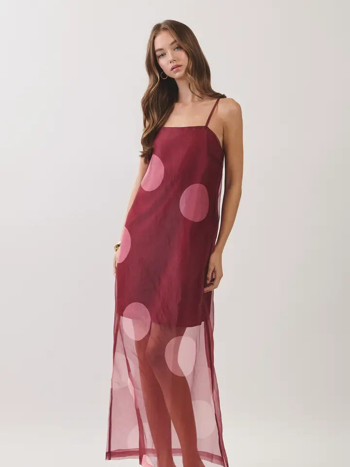 Charlie Polka Dot Maxi Dress- Burgundy