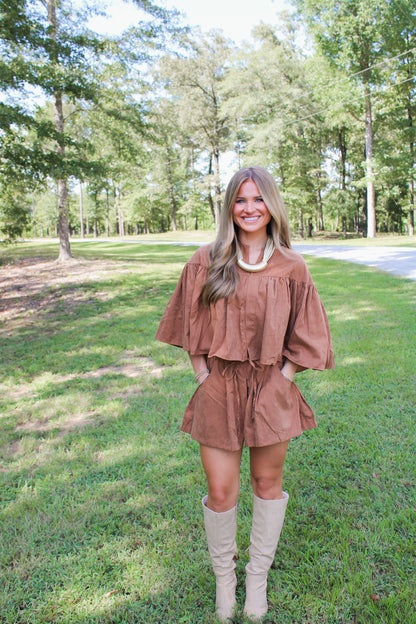 Scottie Cape Top Set- Camel