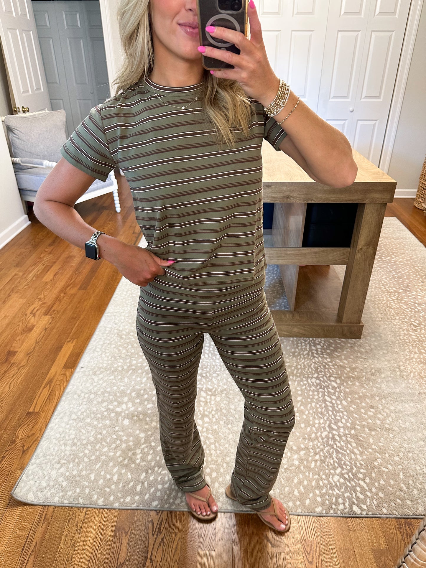 Bea Olive Striped Baby Tee Set