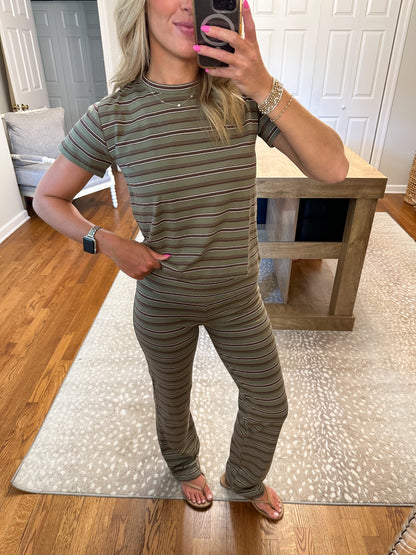 Bea Olive Striped Baby Tee Set