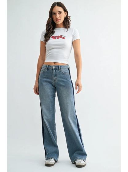 Mid Rise Tuxedo Sweat Pant Jeans - Medium Denim