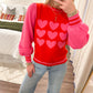 Heart Pattern Sweater- Red/Pink