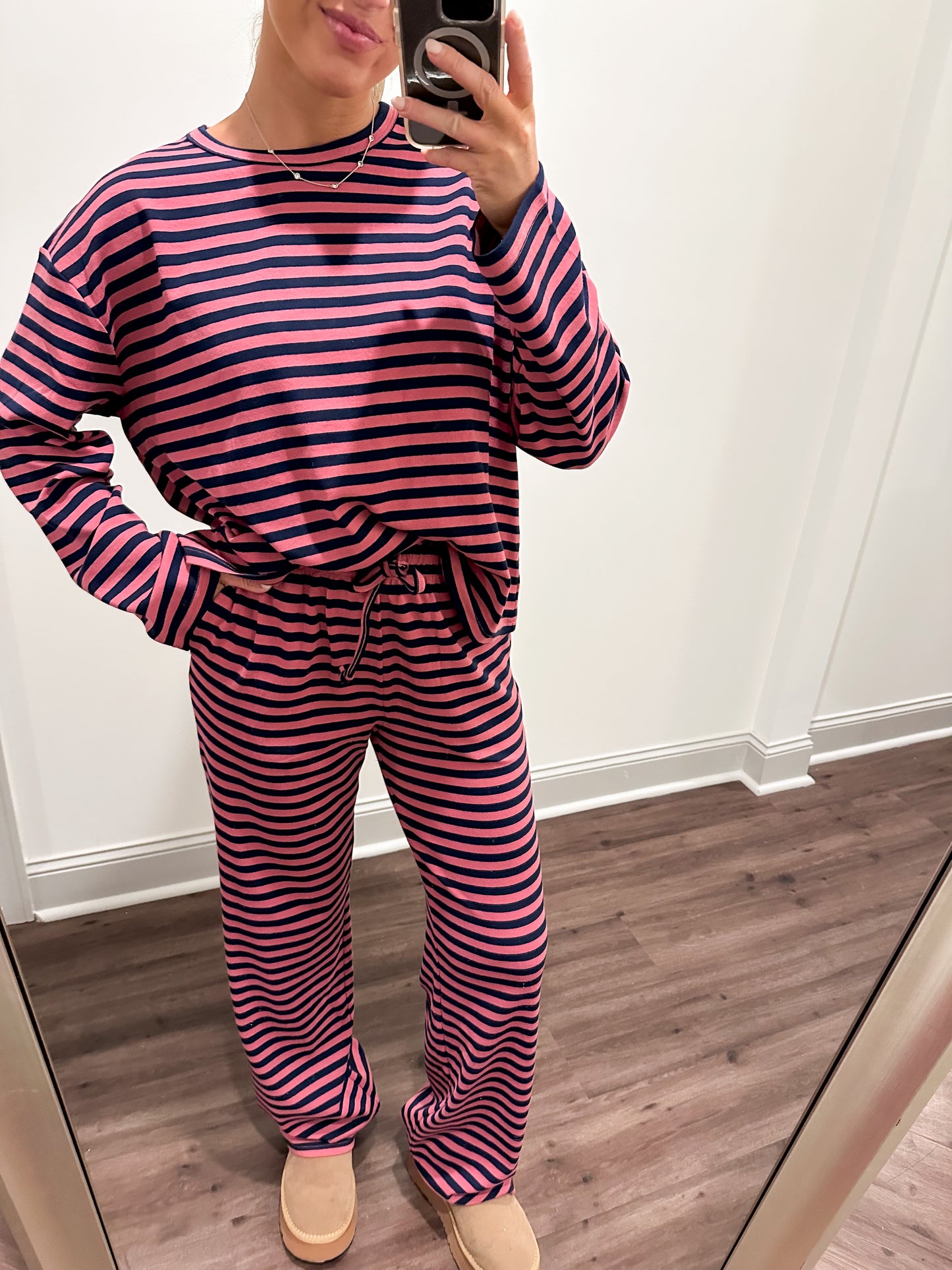 Ferris Stripe Set- Navy/Pink