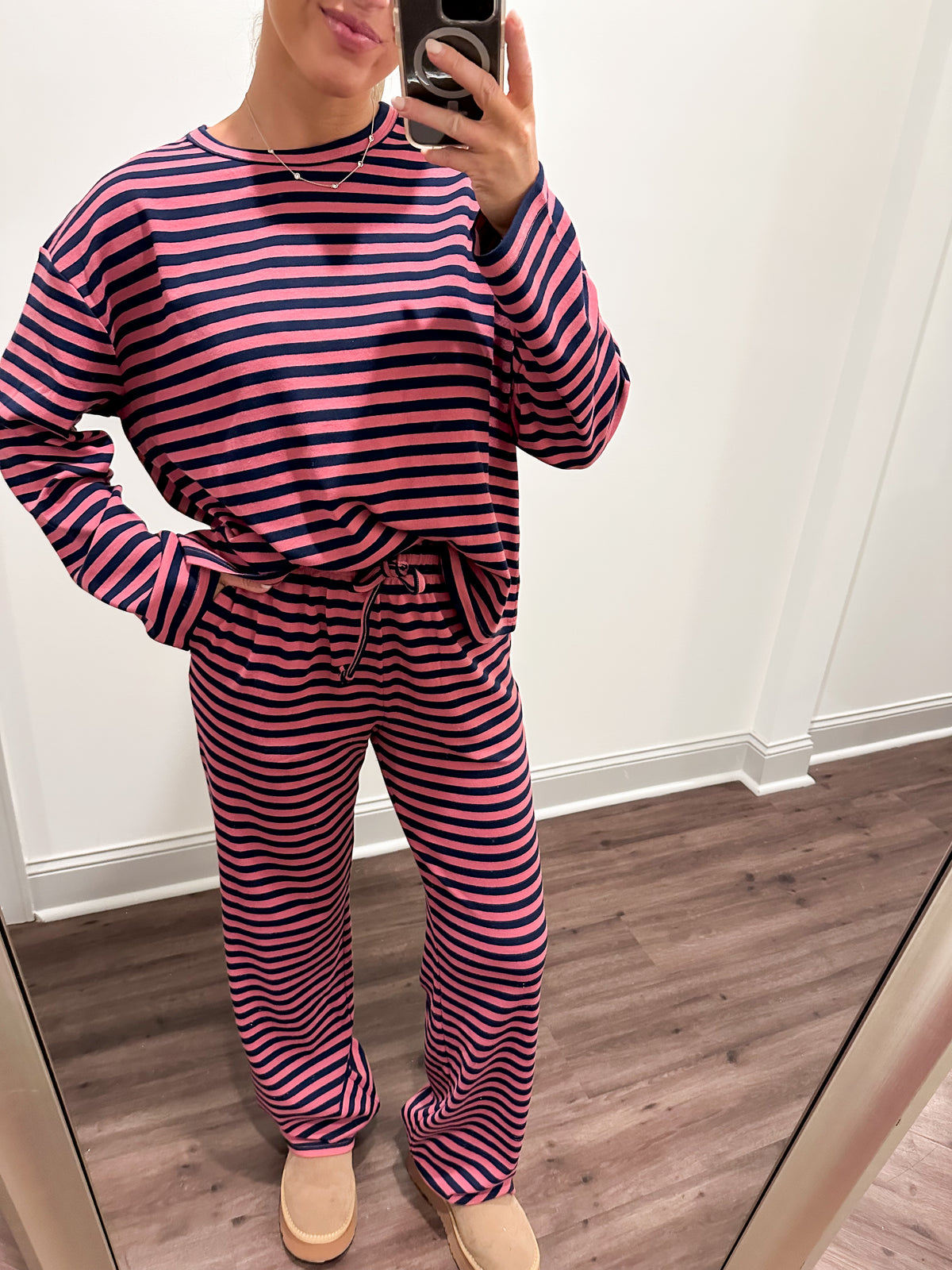Ferris Stripe Set- Navy/Pink