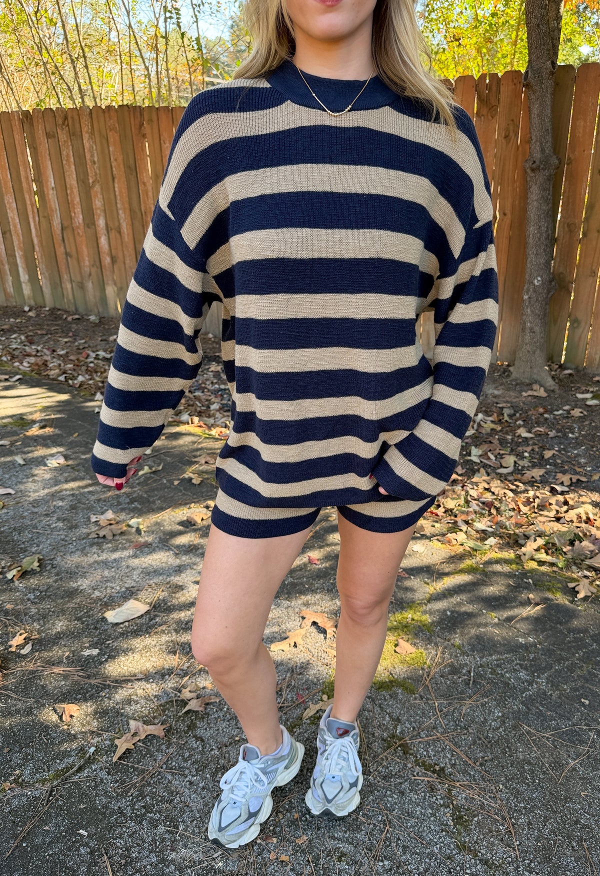 Claire Stripe Set- Navy/Khaki