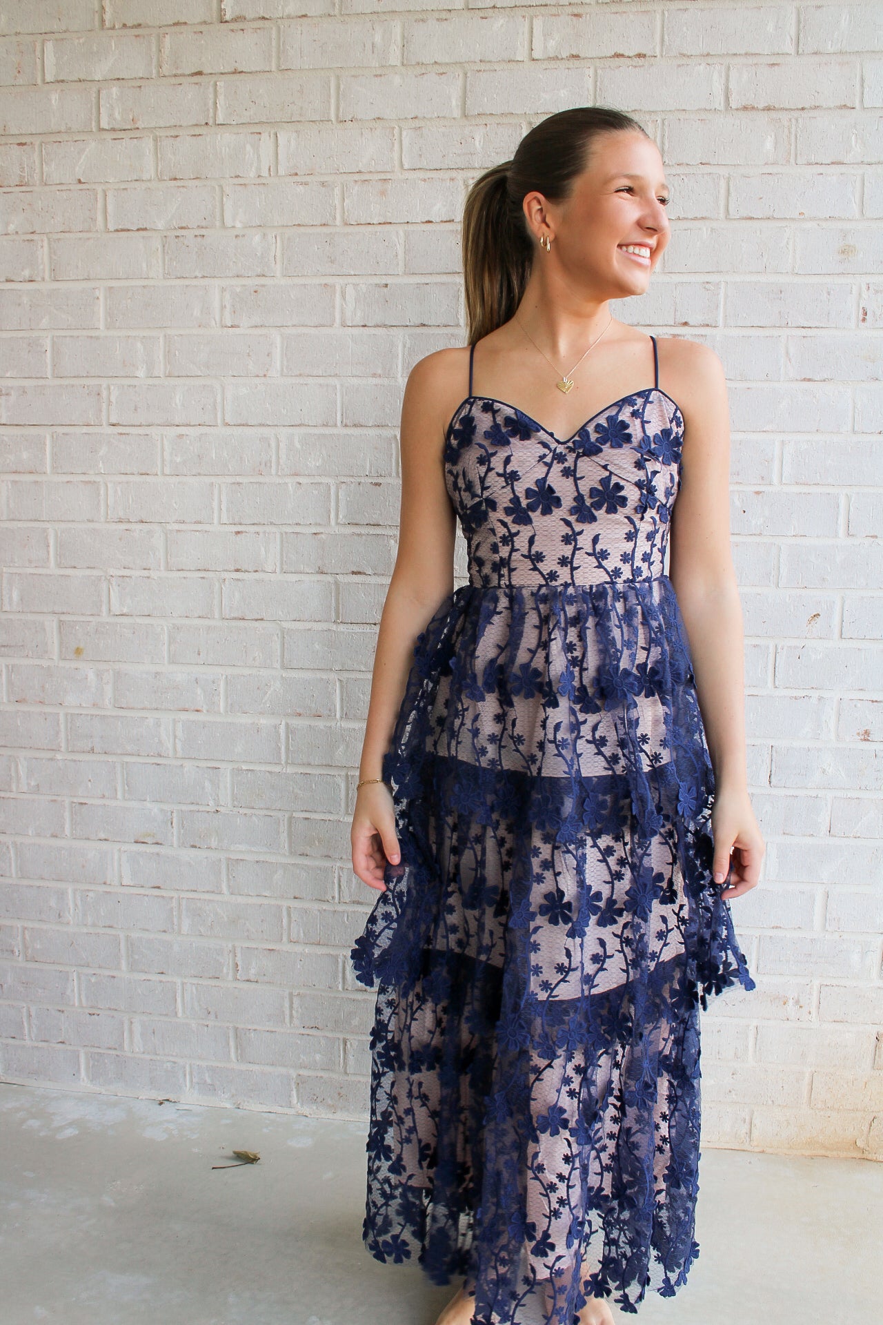 Crochet Layered Midi- Navy