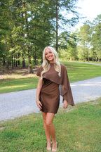 Annaleigh Mini Cape Dress- Brown