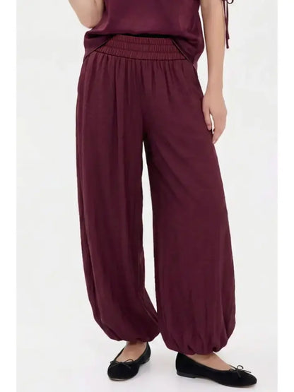 Silky Balloon Leg Pants- Wine
