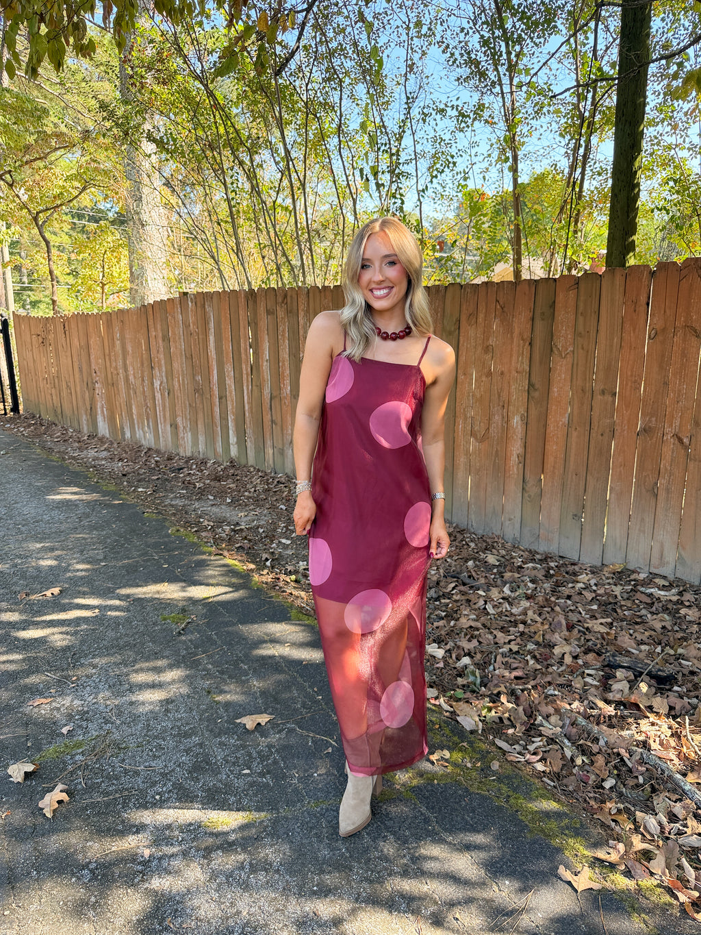 Charlie Polka Dot Maxi Dress- Burgundy