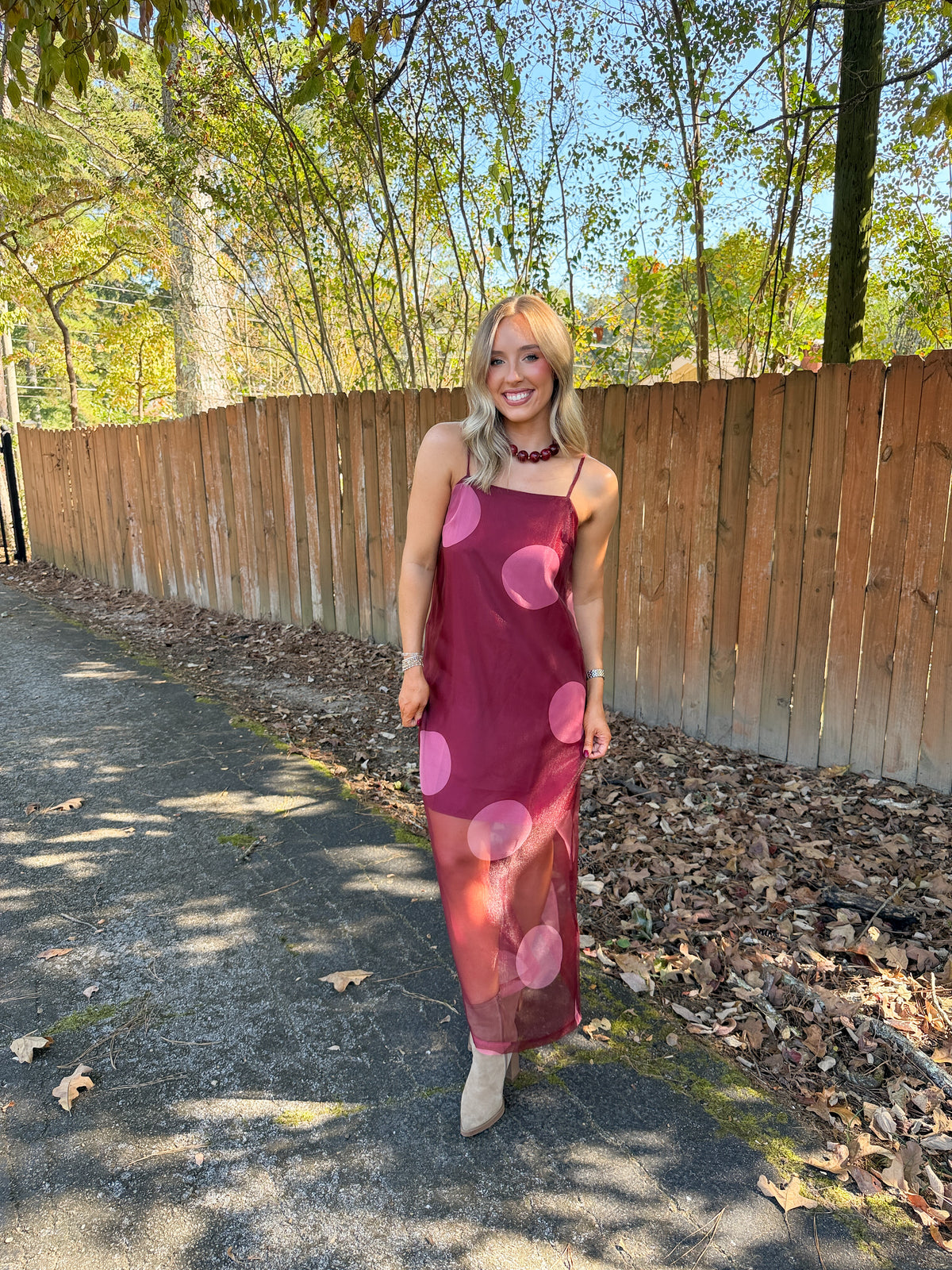 Charlie Polka Dot Maxi Dress- Burgundy