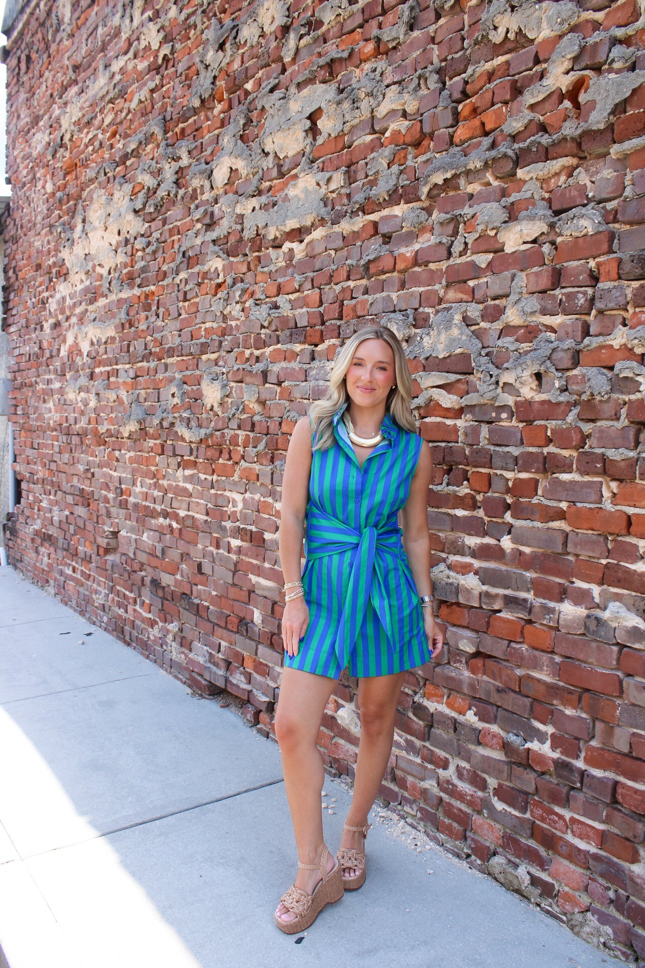 Junie Mini Dress- Green/Blue