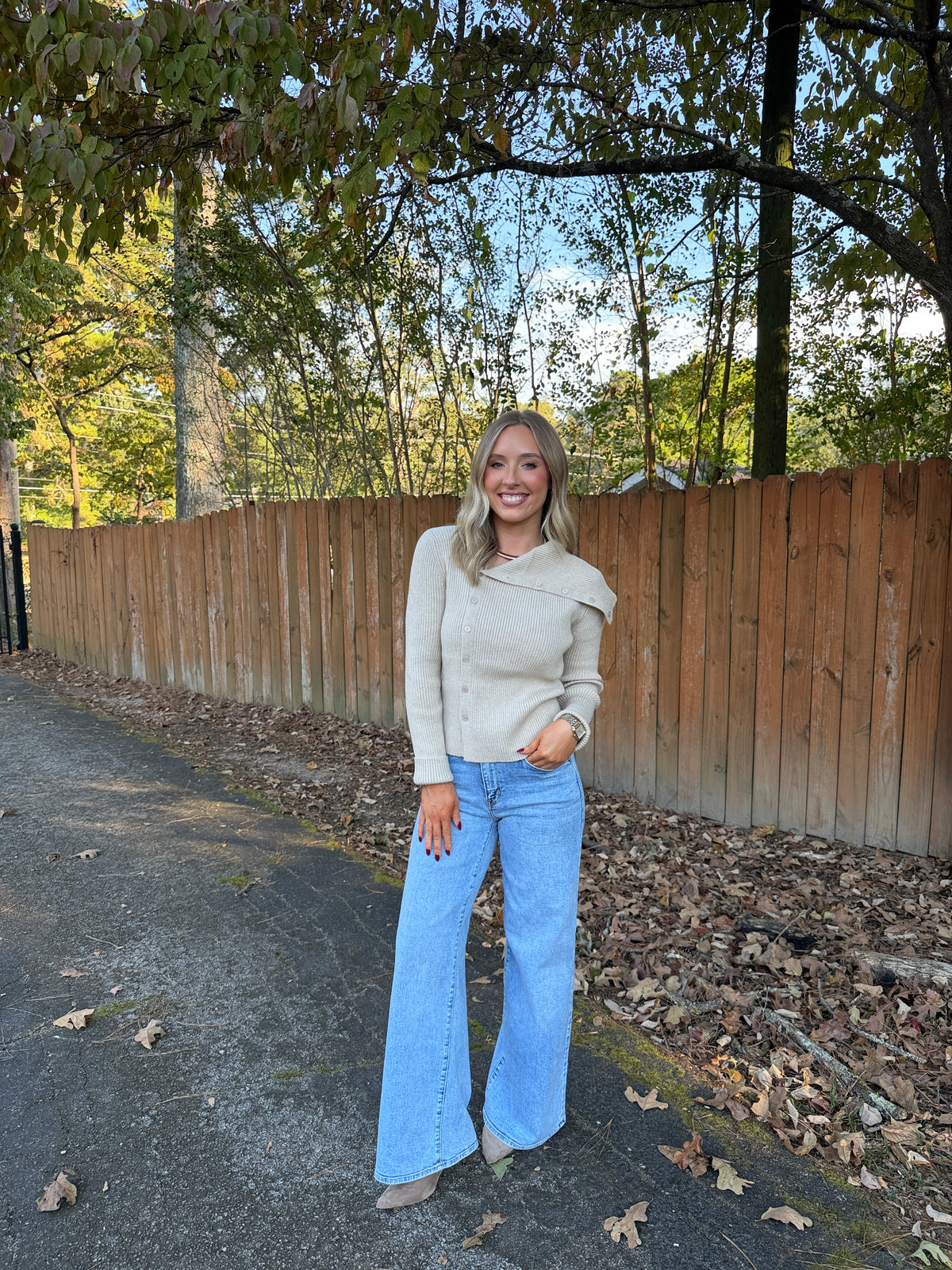 Asymmetrical Button Sweater- Sand