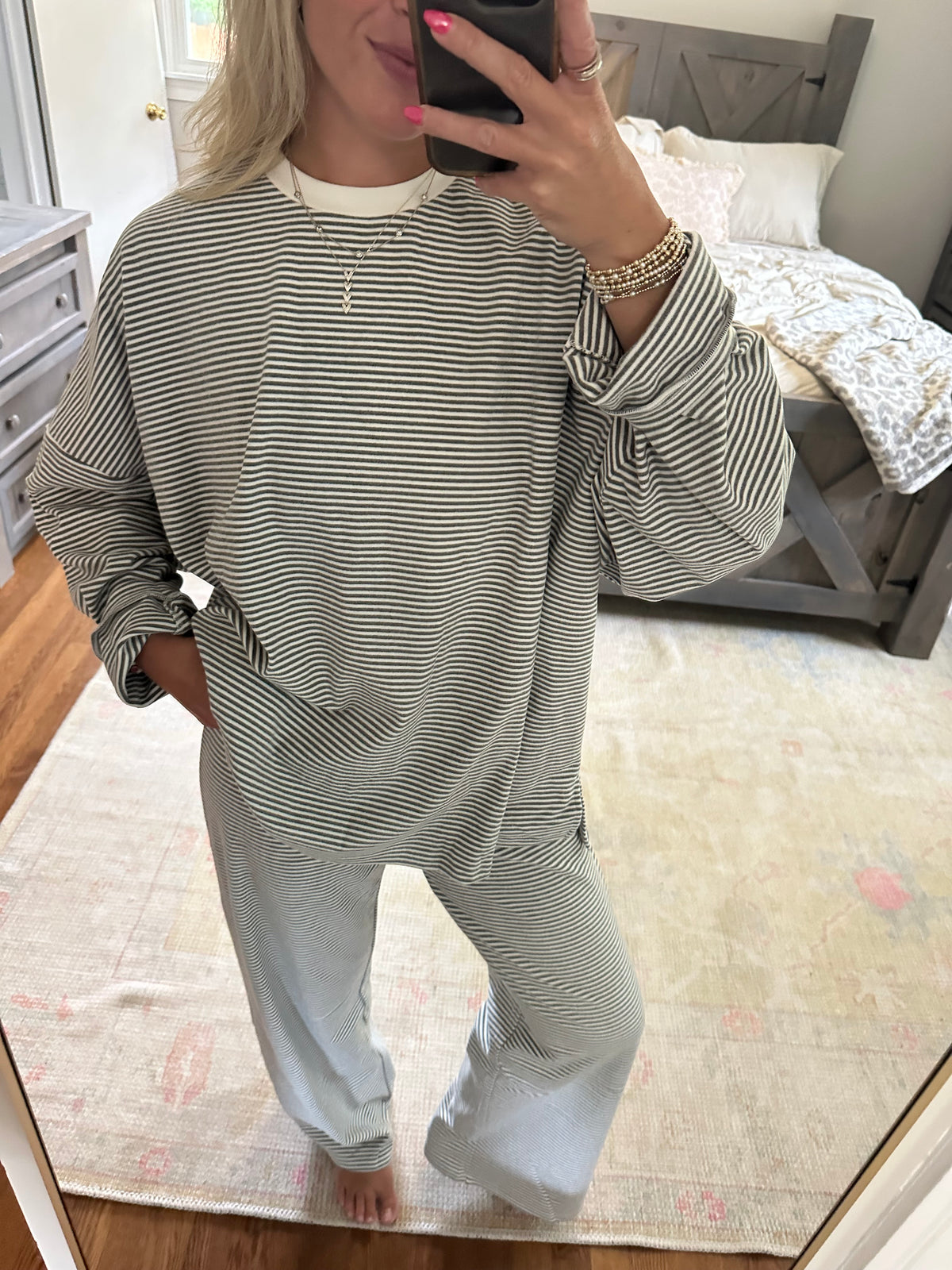 Ceila Stripe Top- Charcoal