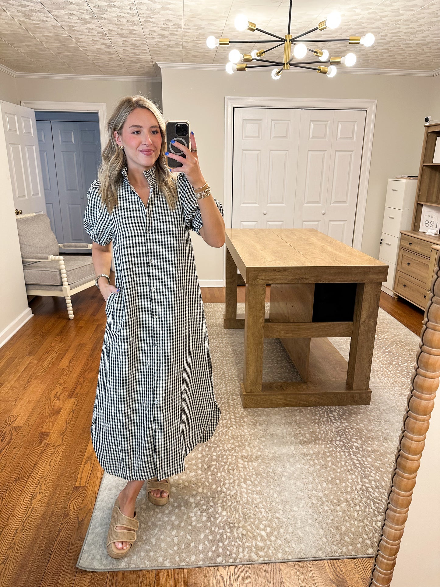 Gingham Midi Dress- Black
