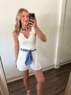 Coco Notch Neck Ribbed Tank- Ivory