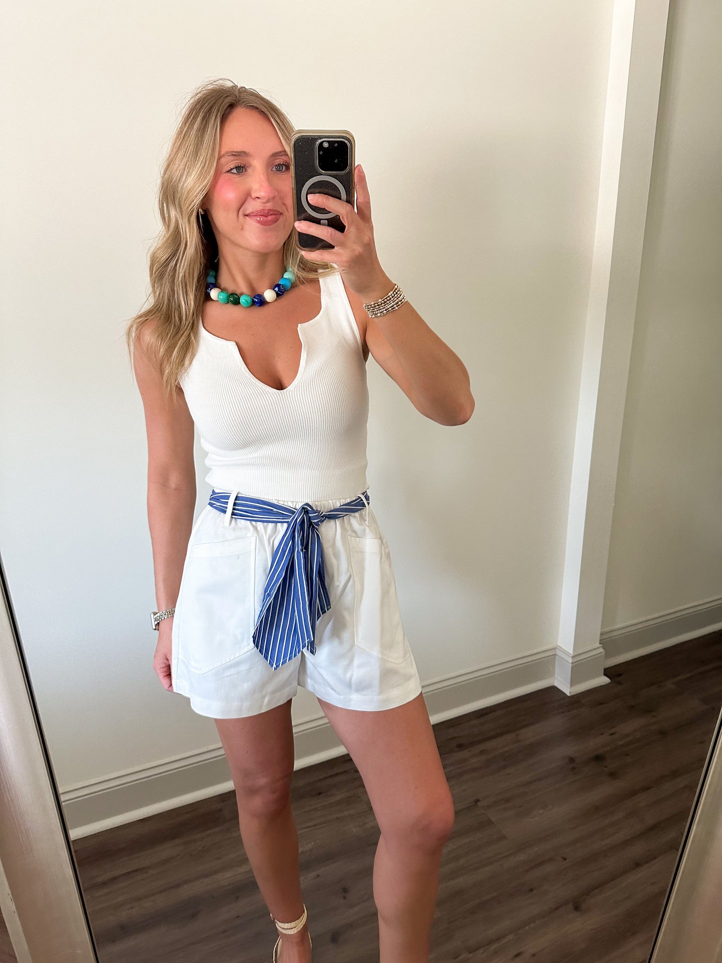 Coco Notch Neck Ribbed Tank- Ivory