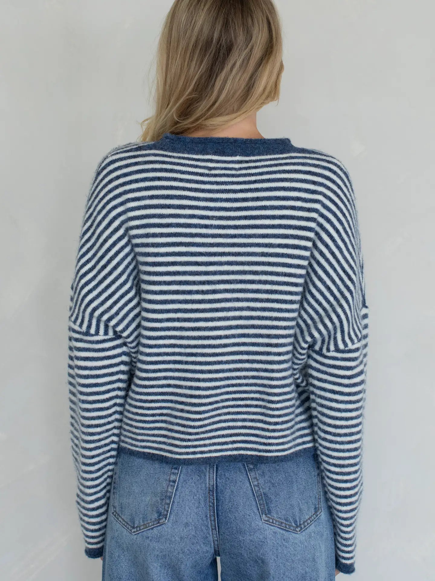 Piper Cardigan- Mini Stripe Denim