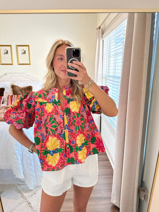 Macia Top- Pink Multi Floral