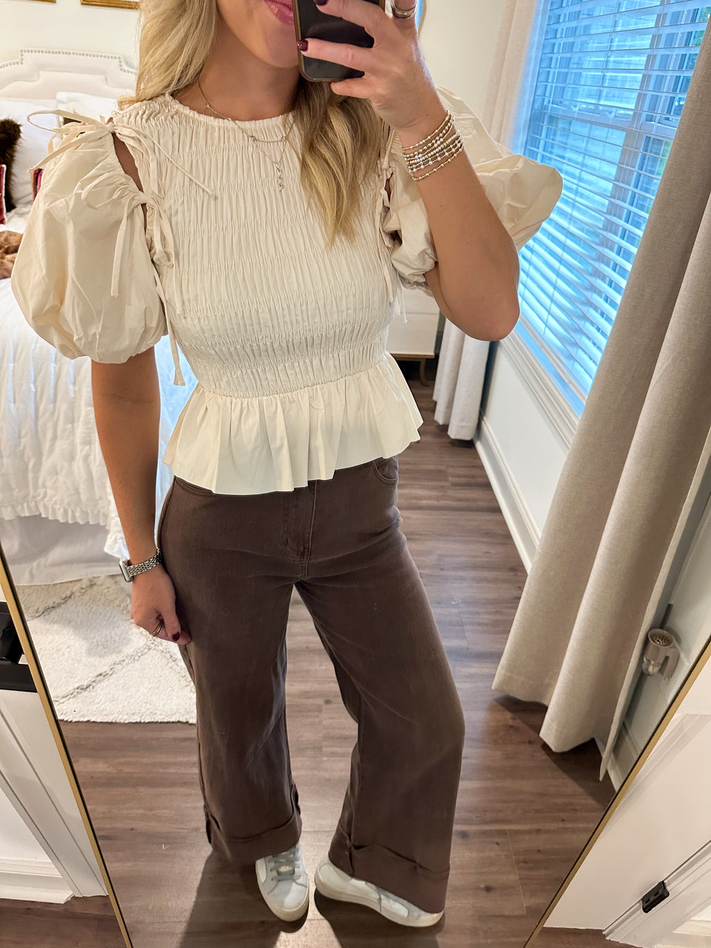 Millie Detachable Sleeve Top- Eggshell