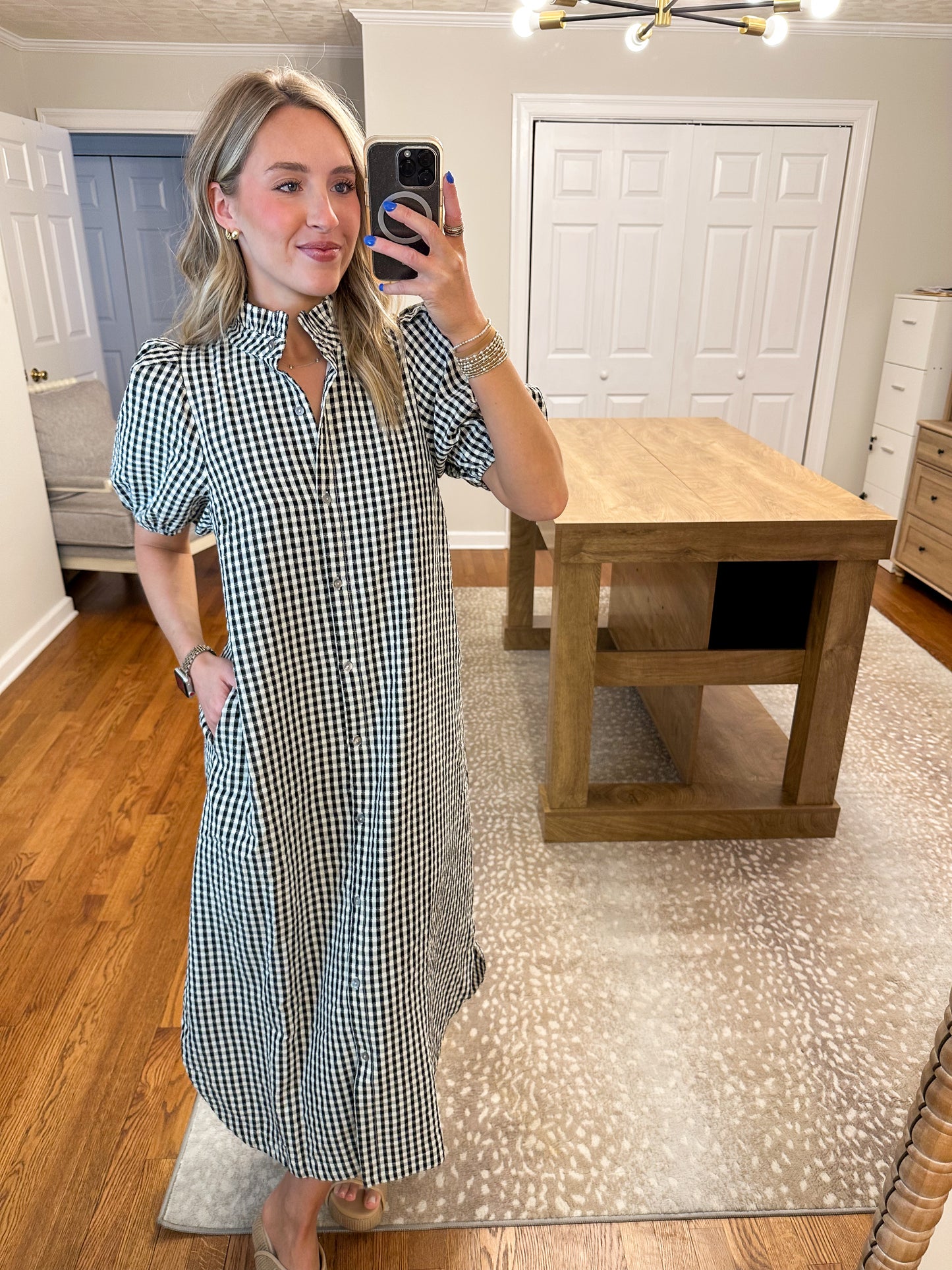 Gingham Midi Dress- Black