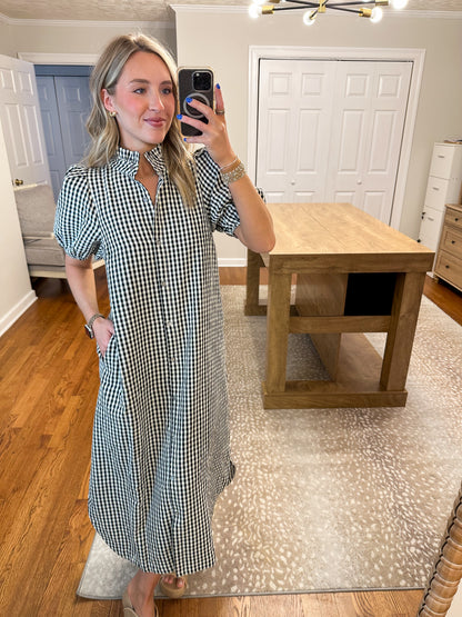 Gingham Midi Dress- Black