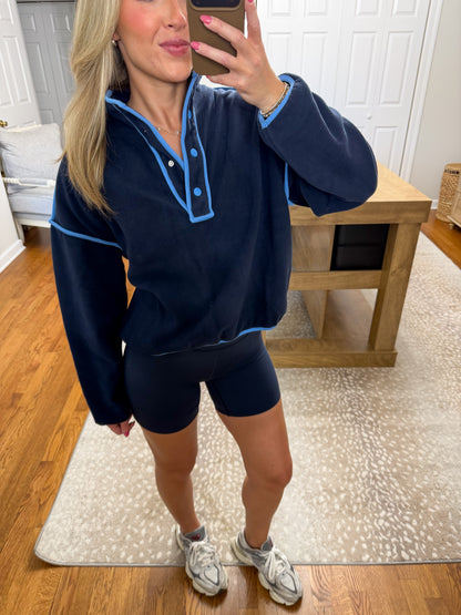 Brooke Varsity Fleece Pullover- Navy