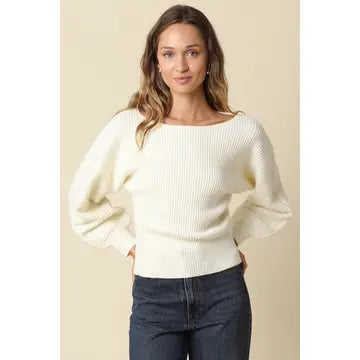 Tessa Ribbed Boat Neck Sweater- Ivory