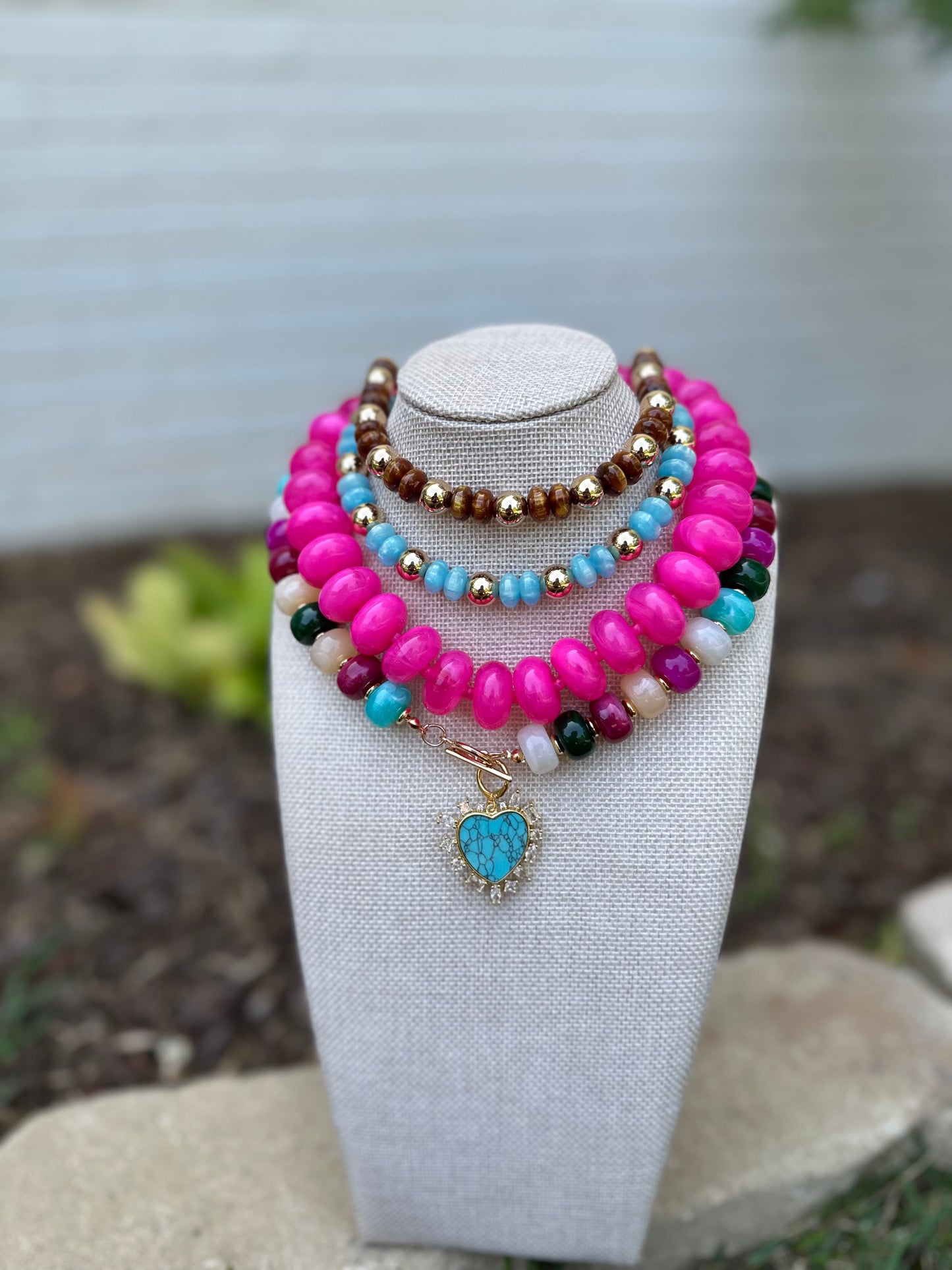 Eiden Multi Color Beaded Necklace with Heart Pendant