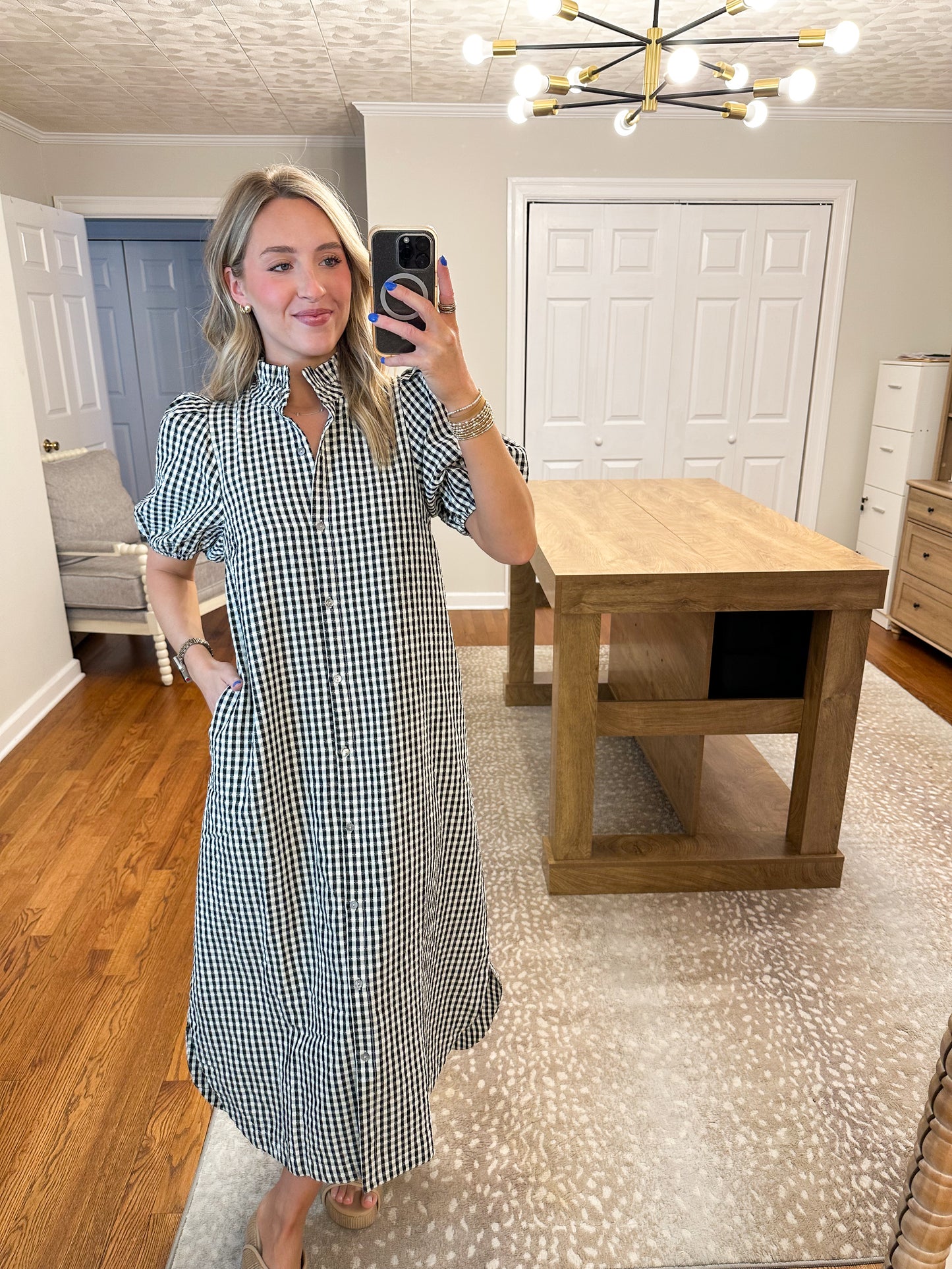 Gingham Midi Dress- Black