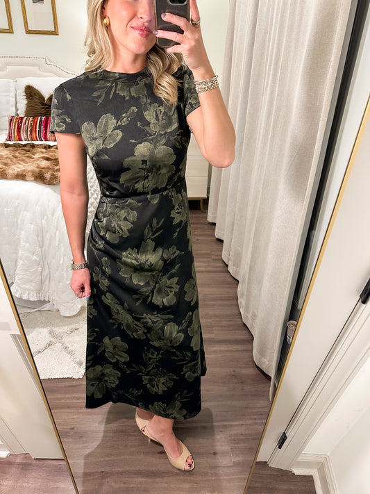 Adeline Floral Maxi Dress- Black/Olive