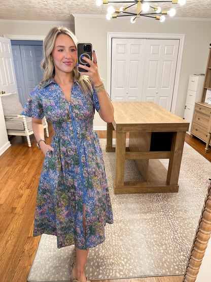 The Garden Zip Dress- Blue