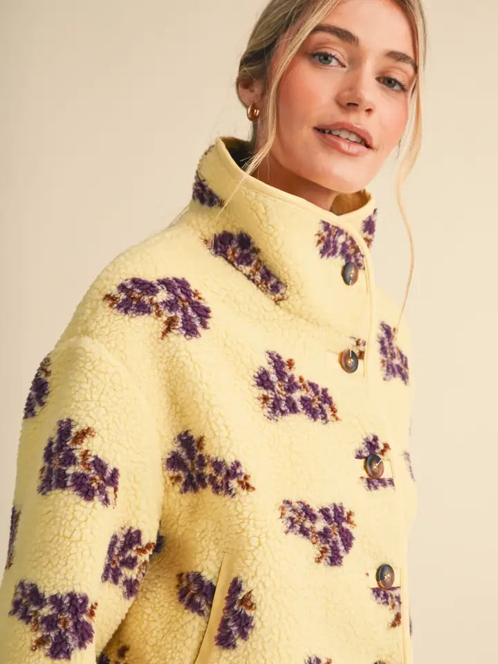 Annalise Floral Sherpa Jacket- Yellow
