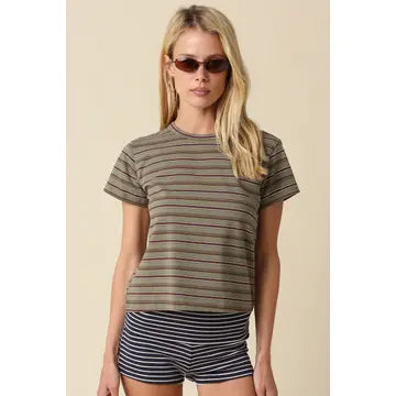 Bea Olive Striped Baby Tee Set