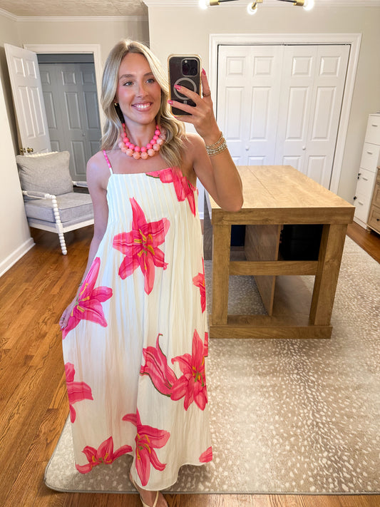 Capri Maxi Dress- Cream/Pink