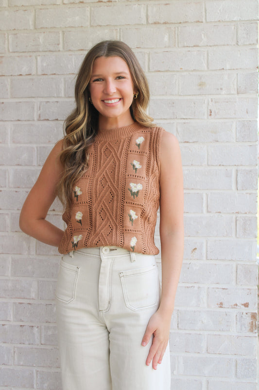 Floral Embroidery Sweater Vest