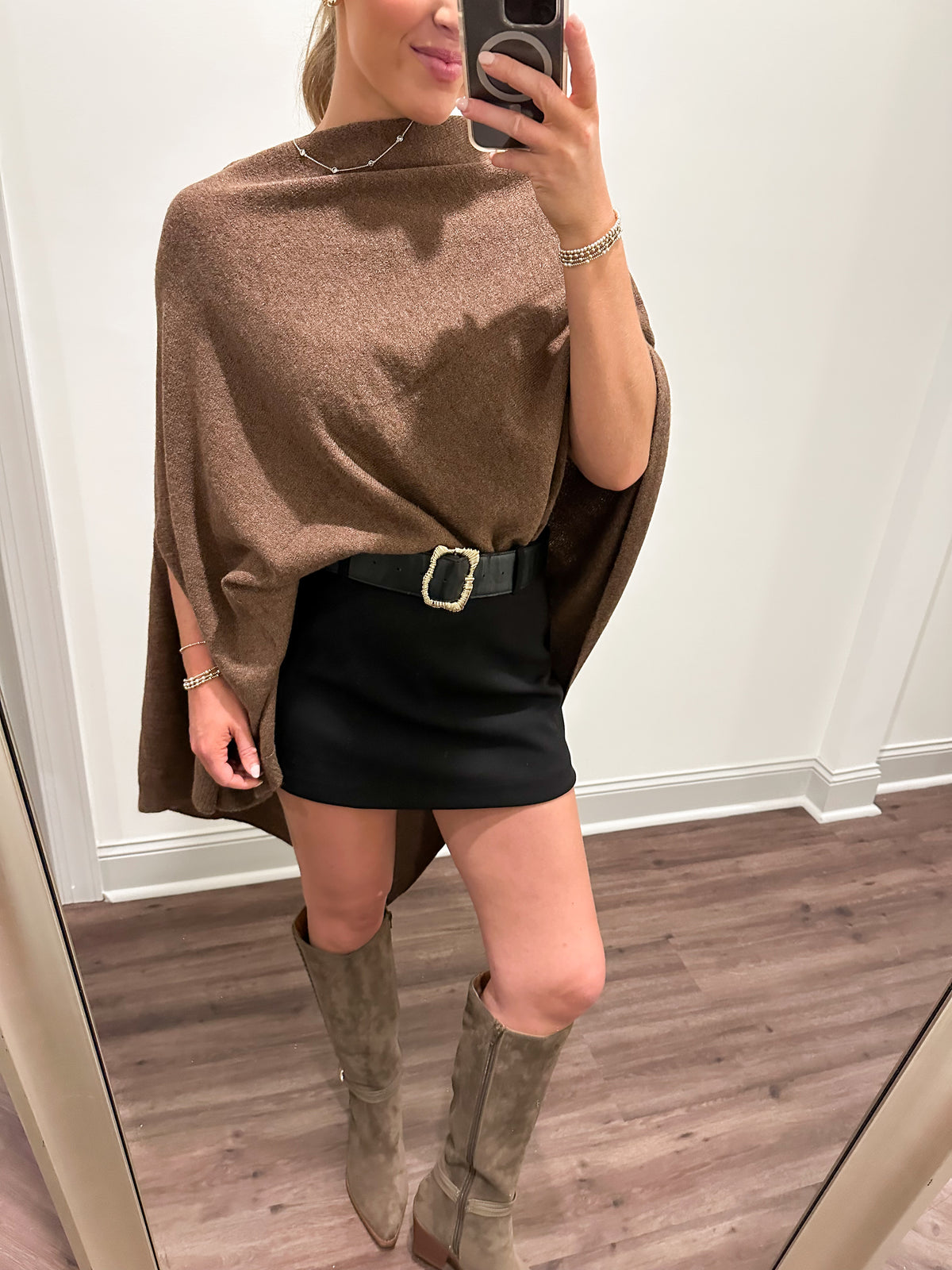 Asymmetrical Poncho Top- Brown