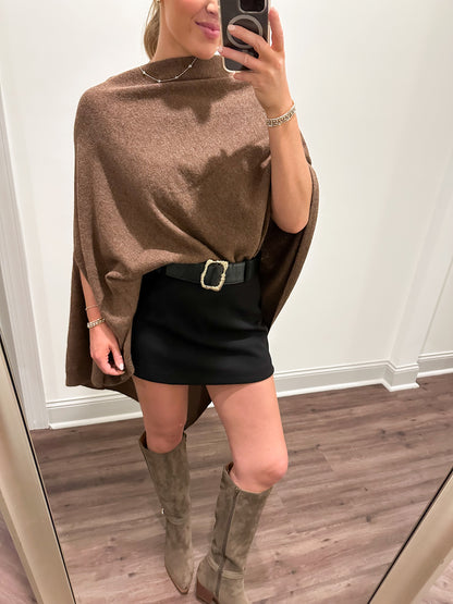 Asymmetrical Poncho Top- Brown